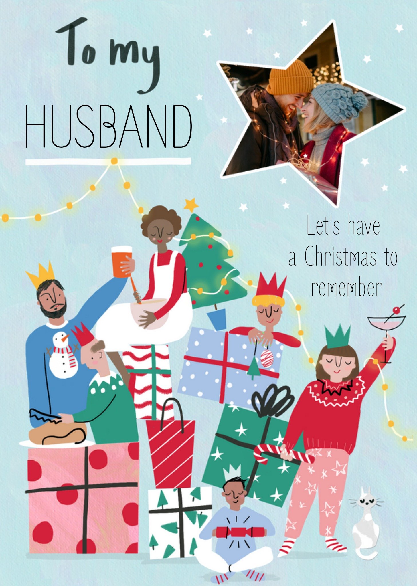 Moonpig To My Husband Photo Upload Christmas Card, Large
