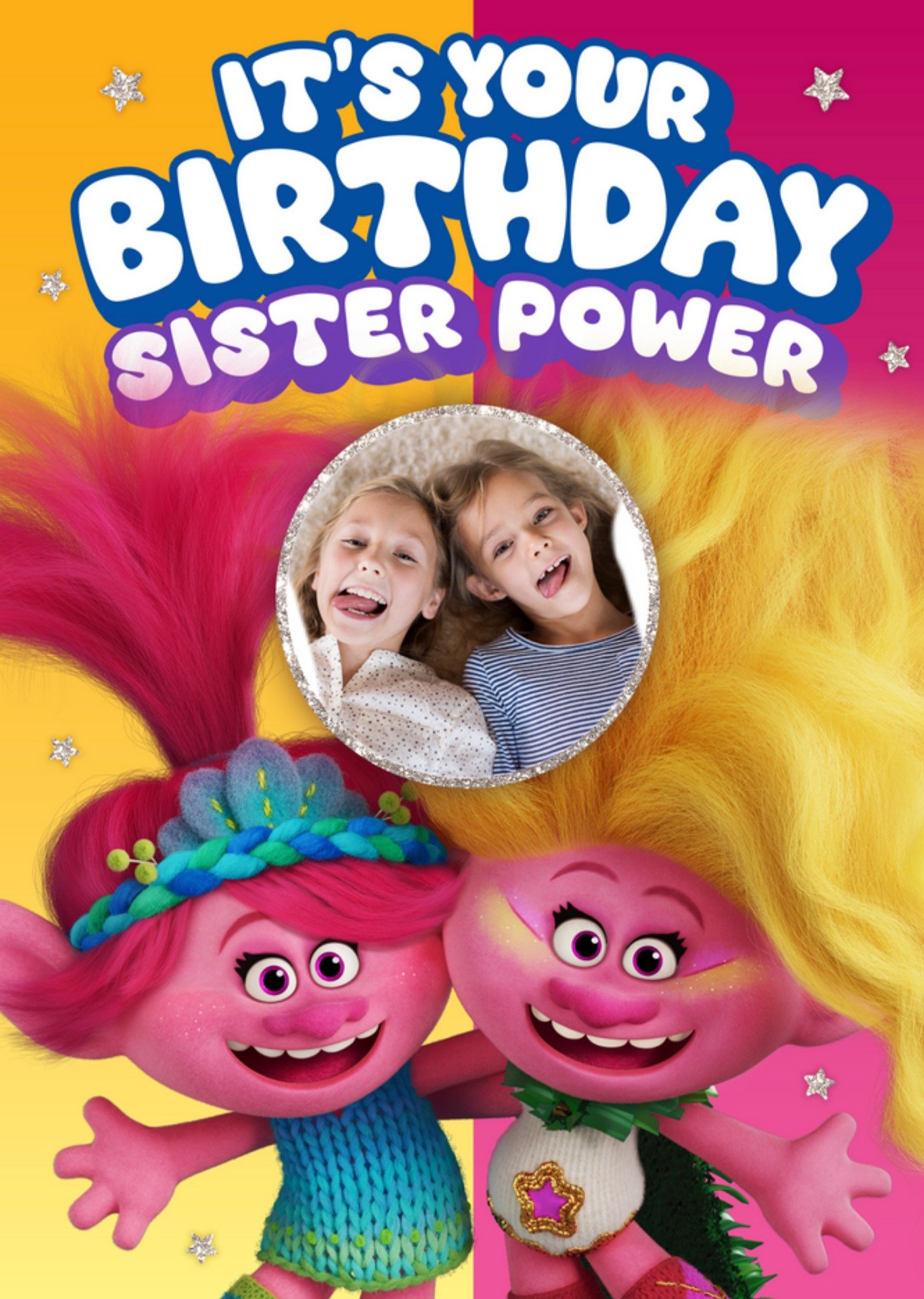 Trolls Sister Power Photo Upload Birthday Card, Large
