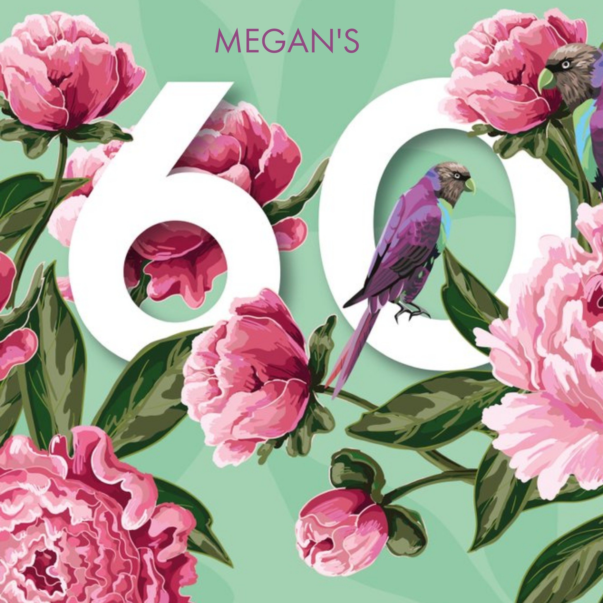 Moonpig Illustrated Bird Floral 60th Birthday Card, Square