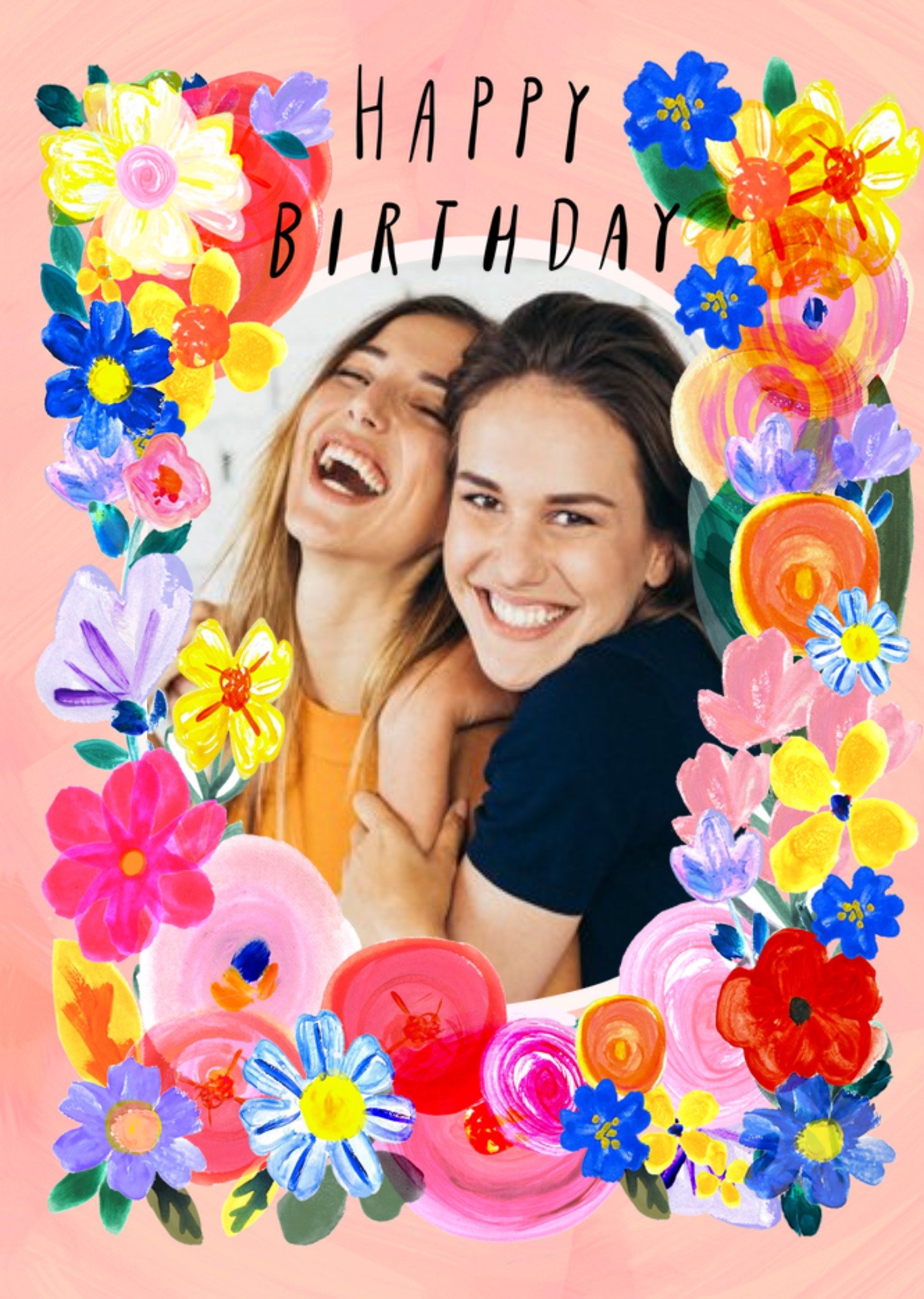 Katt Jones Illustration Photo Upload Floral Colourful Birthday Card Ecard