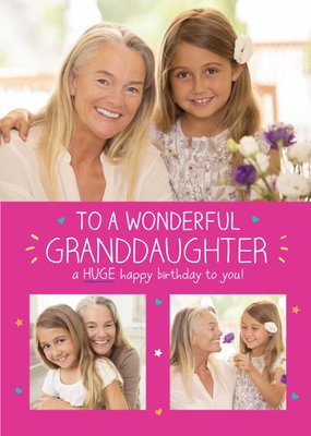Granddaughter 3 Photo Upload Pink Birthday Card