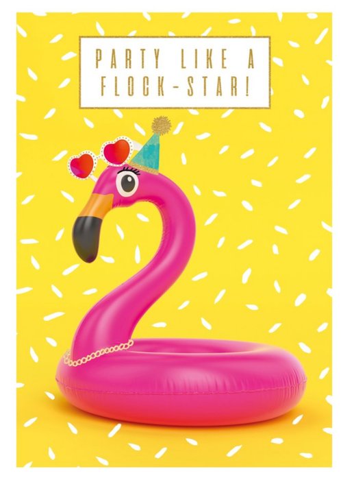 Party Like A Flock Star Flamingo Card