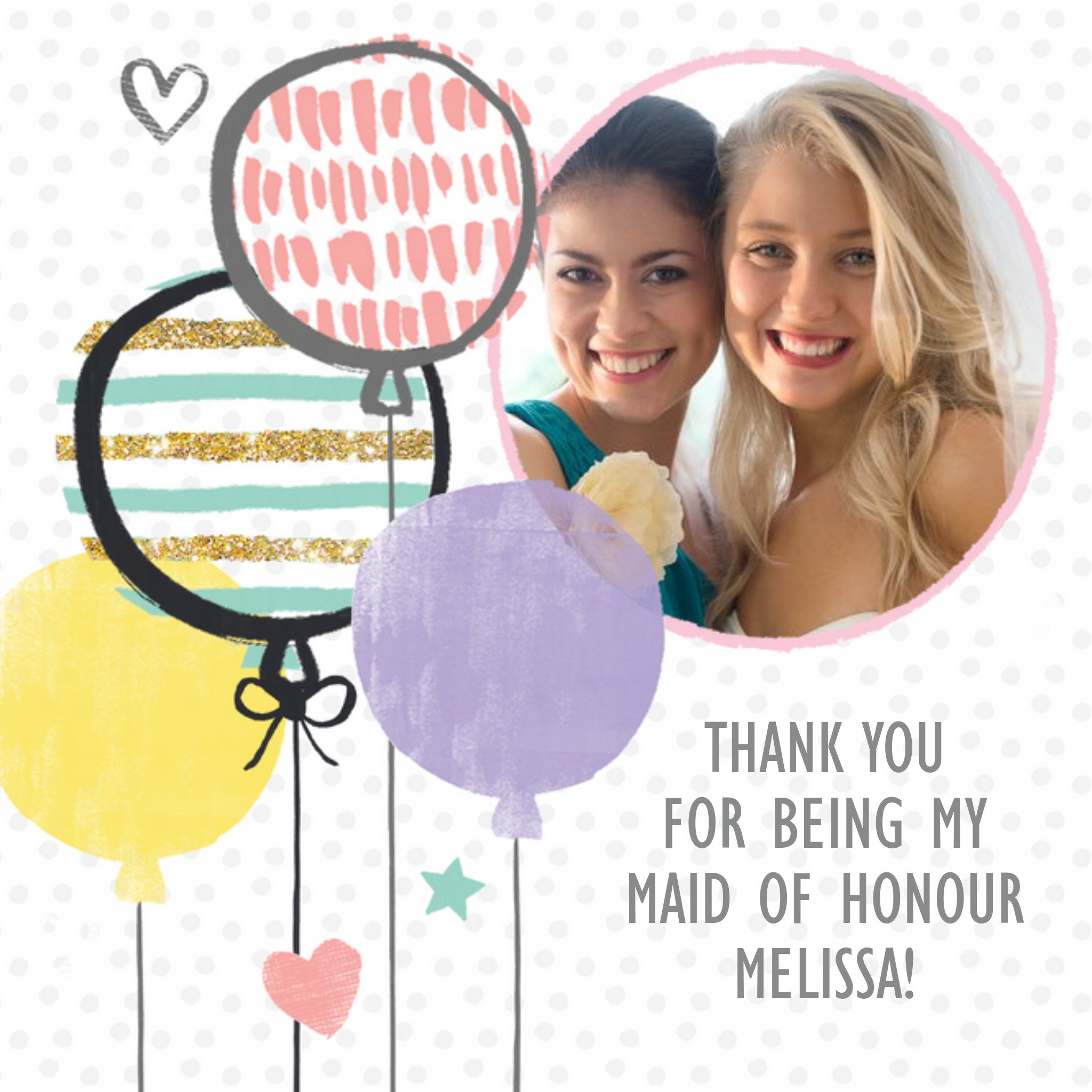 Balloons Personalised Photo Upload Thank You For Being My Maid Of Honour Card, Square