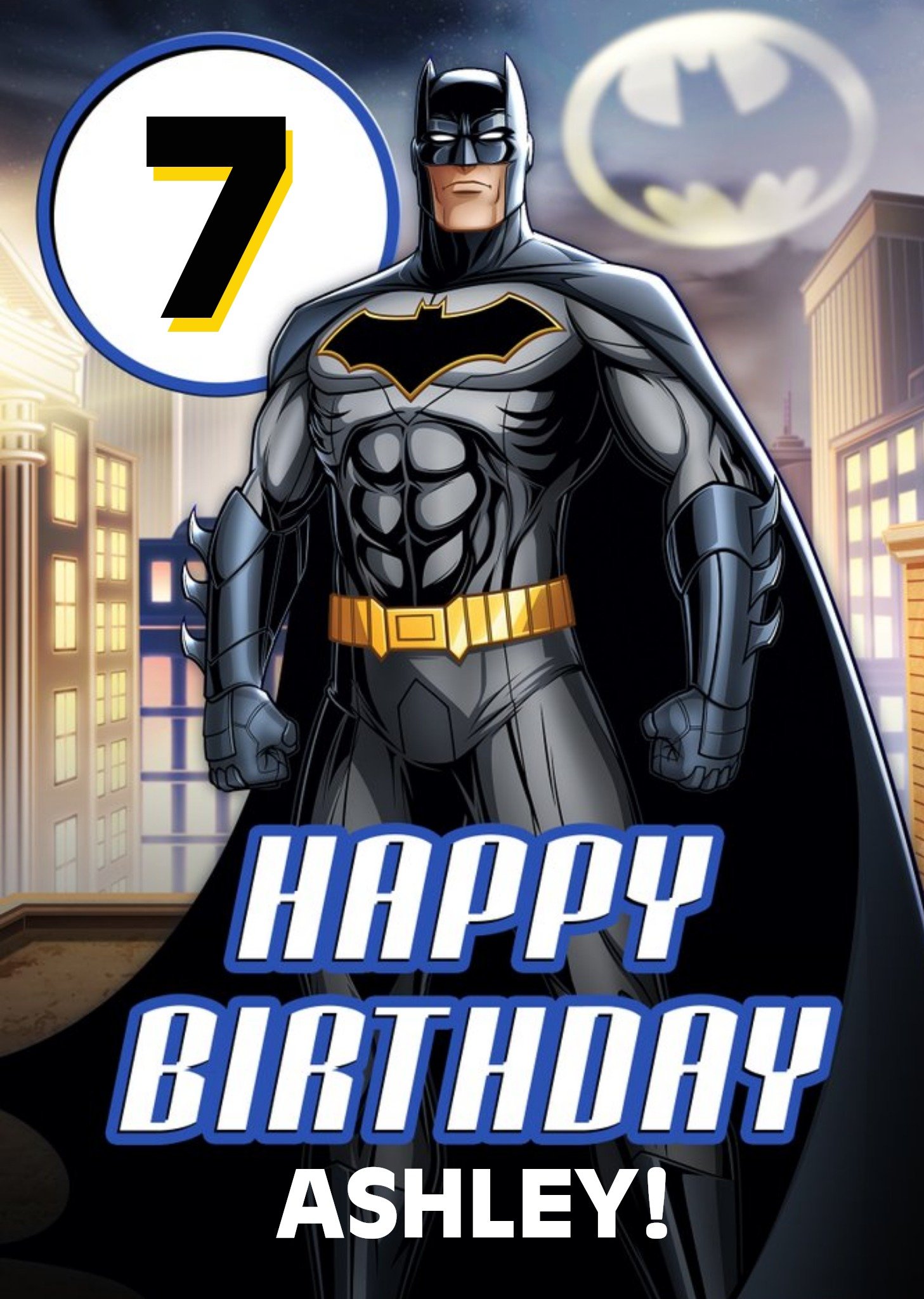 Illustrated Batman Kids 7th Birthday Card, Large