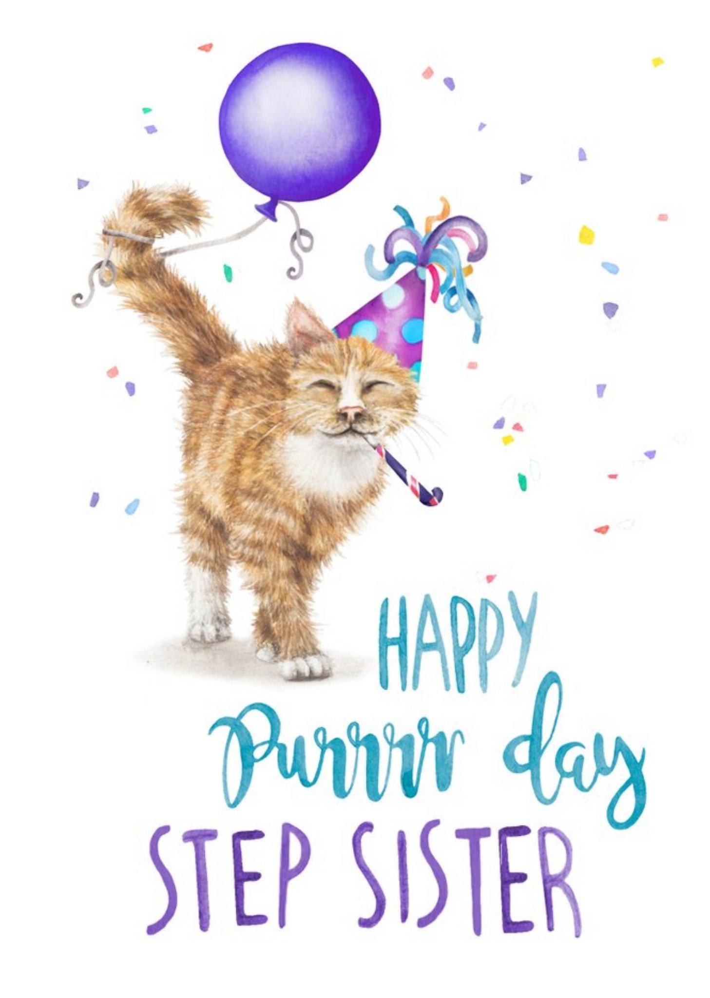 Cute Cat Happy Purrday Step Sister Birthday Card