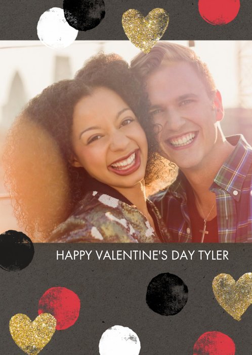 Gold Glittered Hearts Happy Valentines Day Photo Card