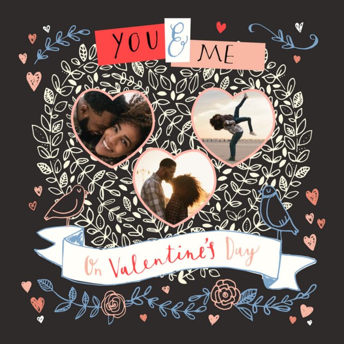 You And Me Leaves And Hearts Personalised Photo Upload Valentine's Day Card