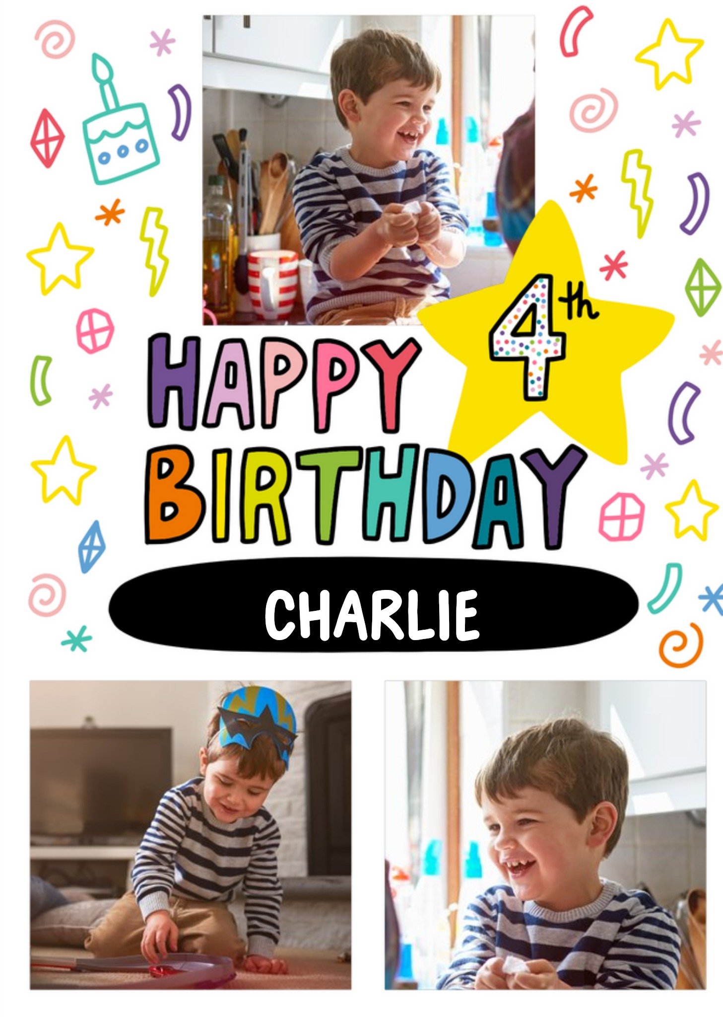 Angela Chick Bright Personalised Photo Upload 4th Birthday Card Ecard