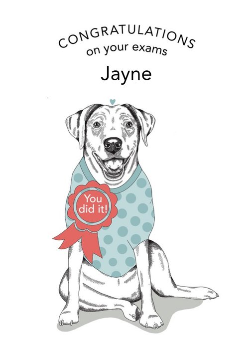 Dotty Dog Art Illustrated Labrador Dog Exam Congratulations Card