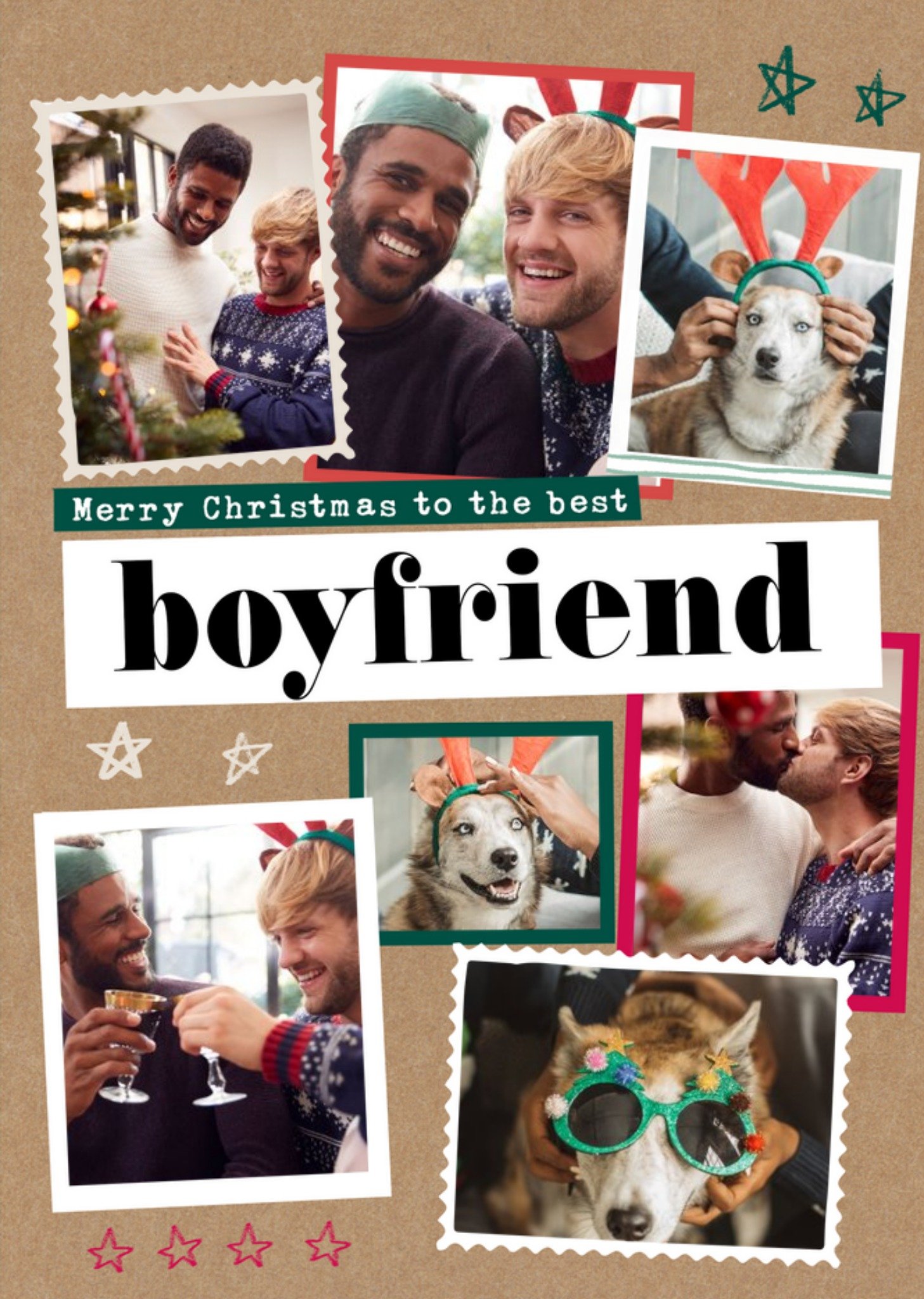 Modern Photo Upload Collage Bestest Boyfriend Christmas Card Ecard