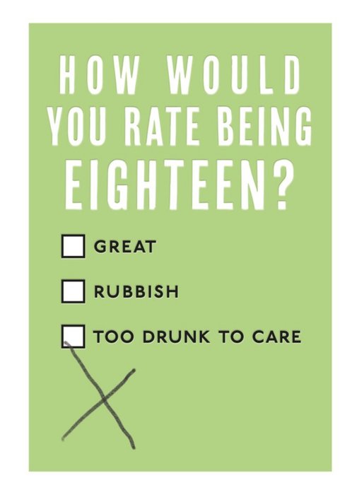 Mungo And Shoddy Typographic Alcohol Funny Eighteen 18 Birthday Card
