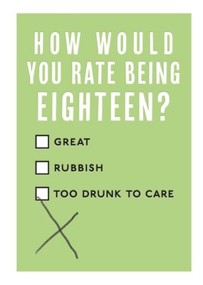 Mungo And Shoddy Typographic Alcohol Funny Eighteen 18 Birthday Card