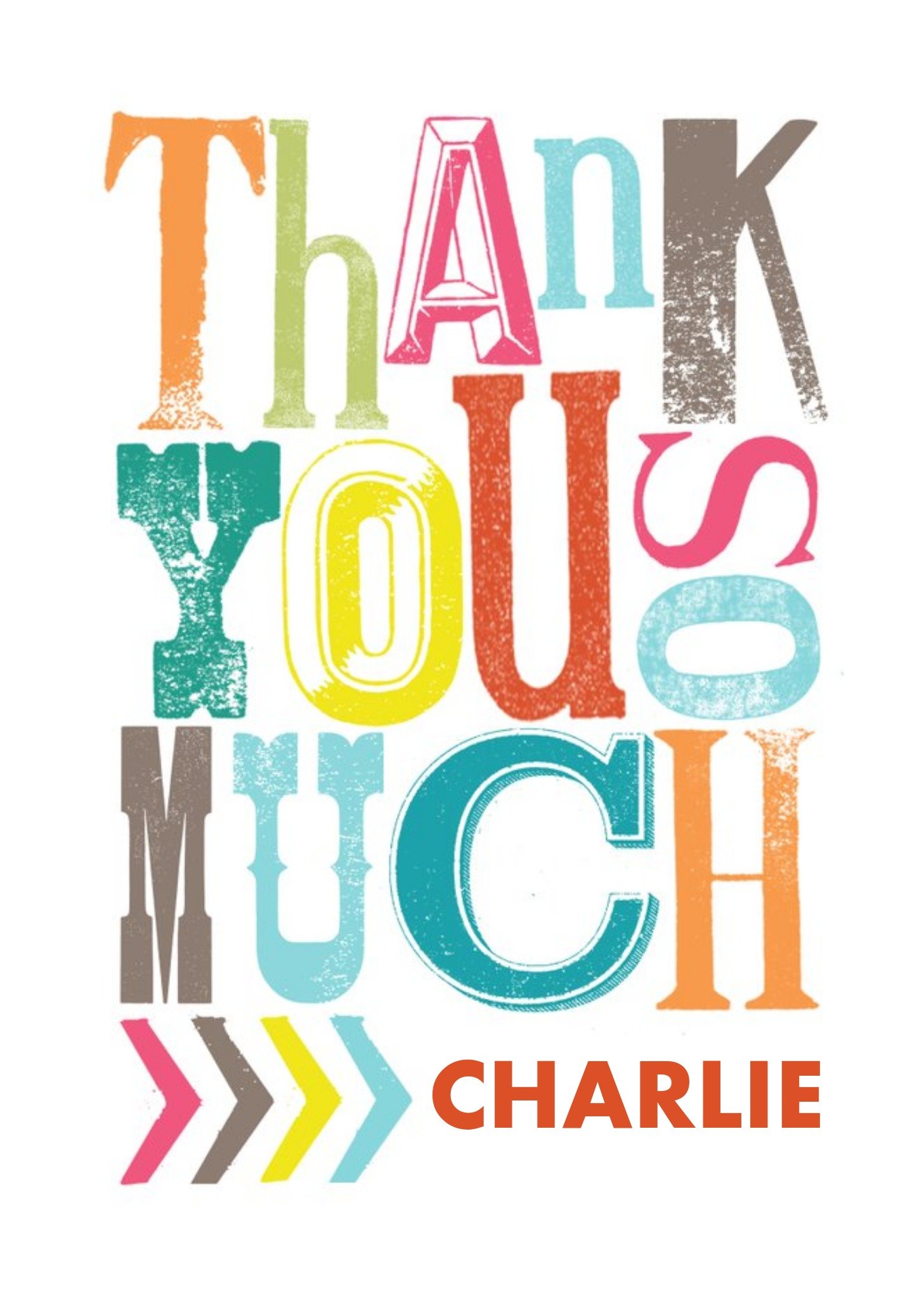 Moonpig Colourful Trendy Lettering Personalised Thank You Card, Large