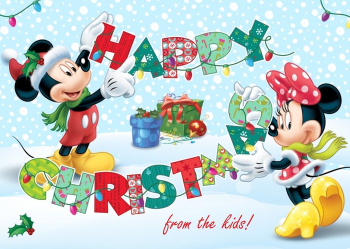 Mickey & Minnie Mouse Christmas Card From The Kids