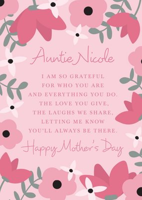 Bright Floral Sentimental Verse Auntie Mother's Day Card