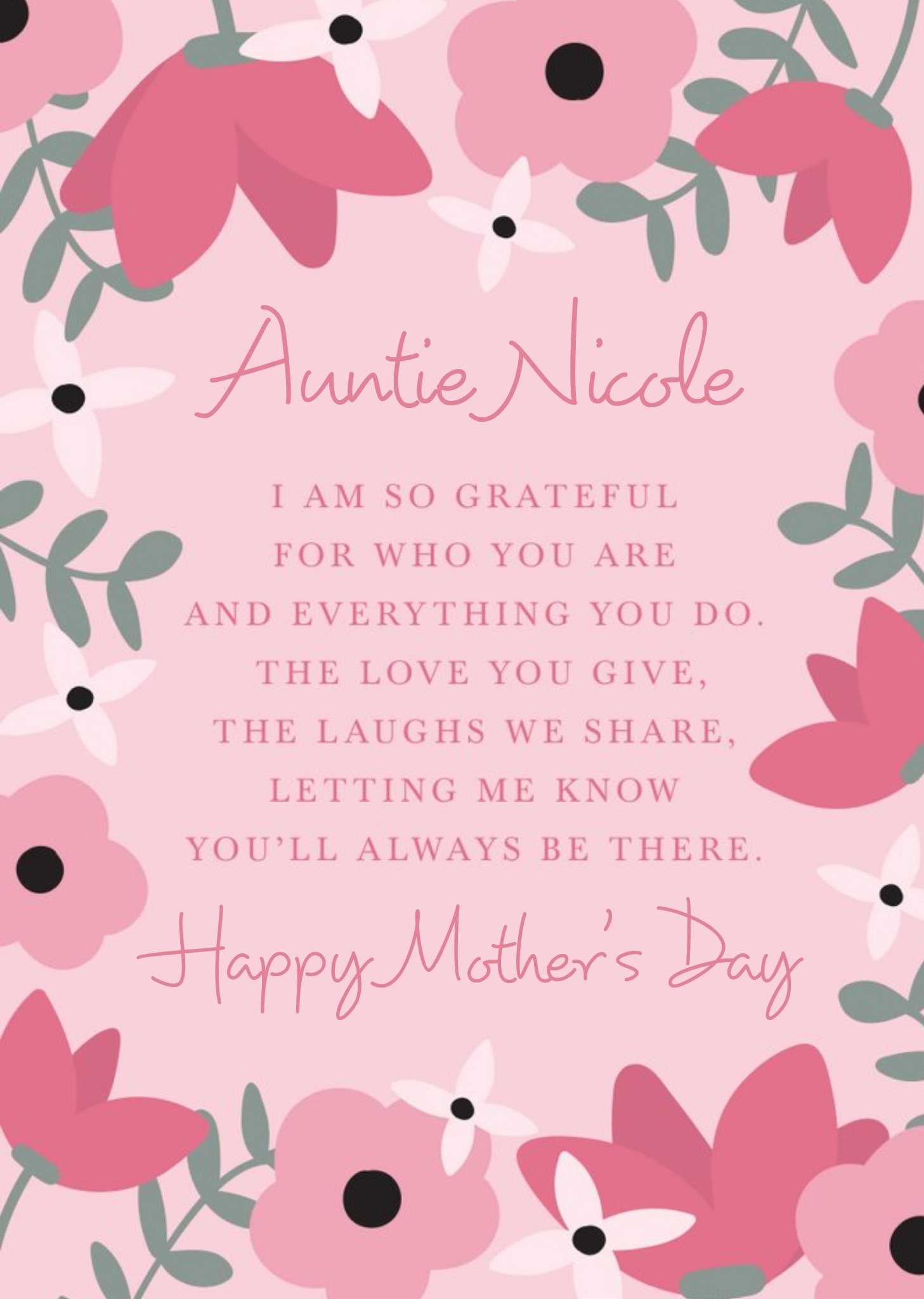 Moonpig Bright Floral Sentimental Verse Auntie Mother's Day Card, Large