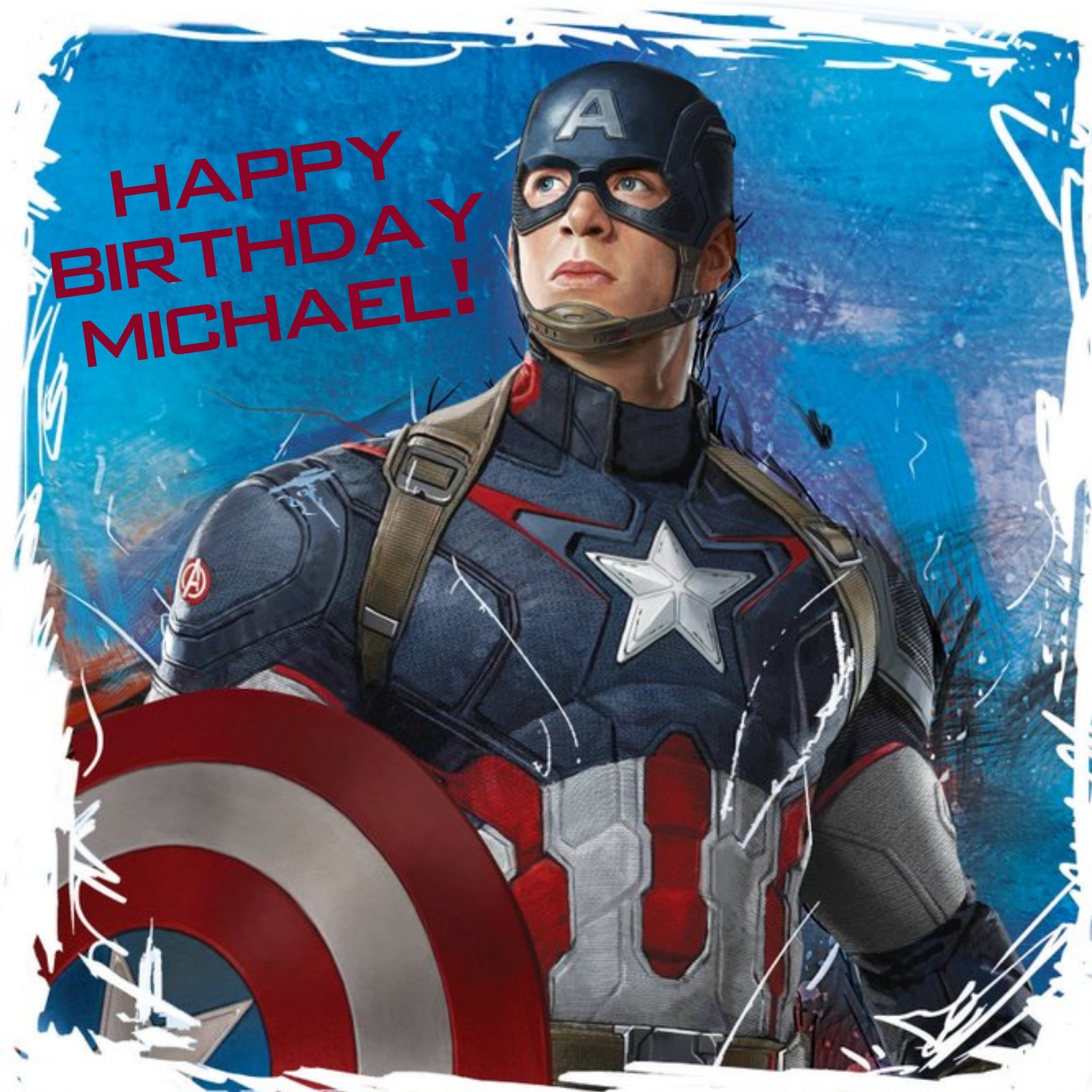 Marvel Captain America Scribbled Border Happy Birthday Card, Square