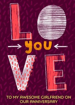 Love You Typographic Purple Patterened Card