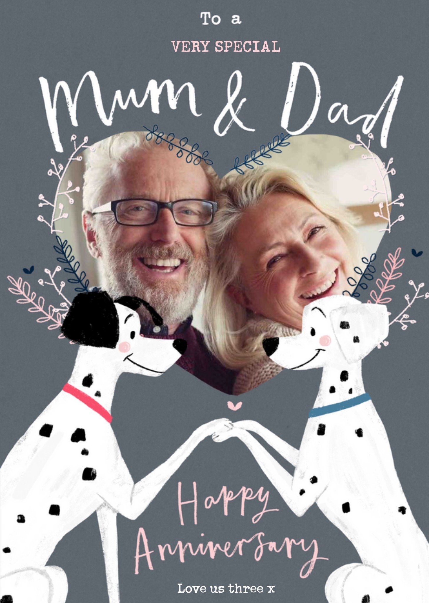 Disney 101 Dalmatians Photo Upload Anniversary Card For Mum And Dad, Large