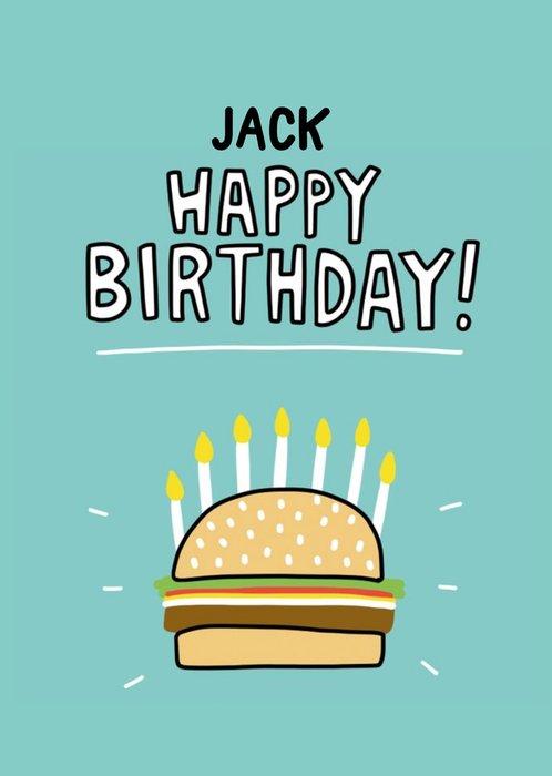 Angela Chick Burger Cake Happy Birthday Card