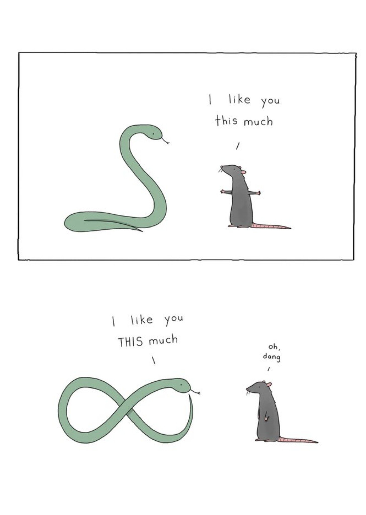 Modern Funny Illustration Animals Snake Rat I Like You This Much Anniversary Card Ecard