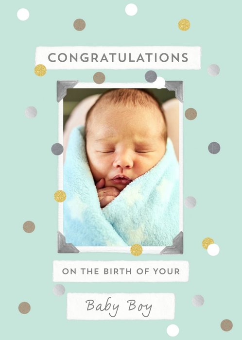 New Baby Boy Photo Upload Congratulations Postcard