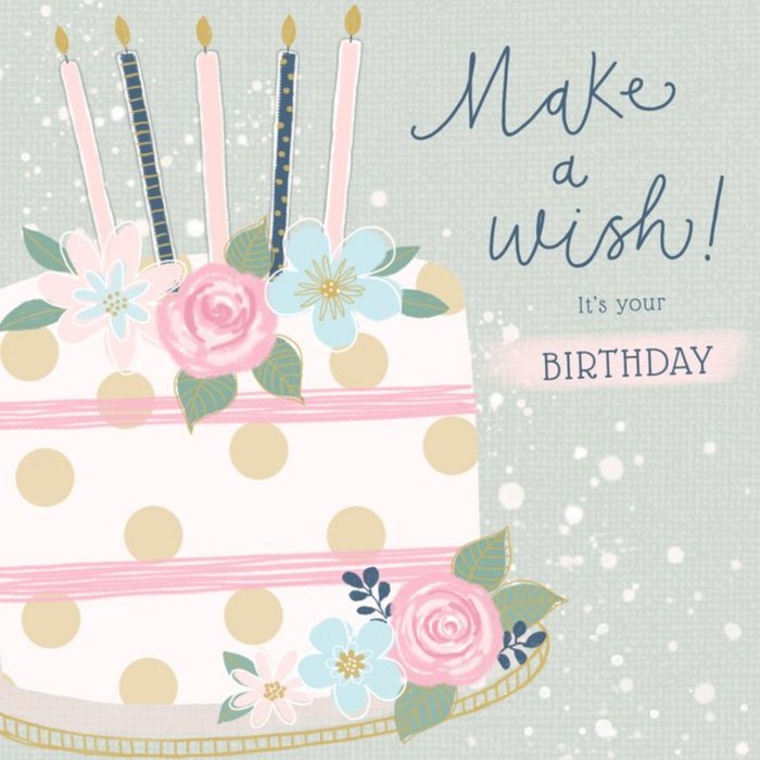 Illustrated Floral Birthday Cake Card