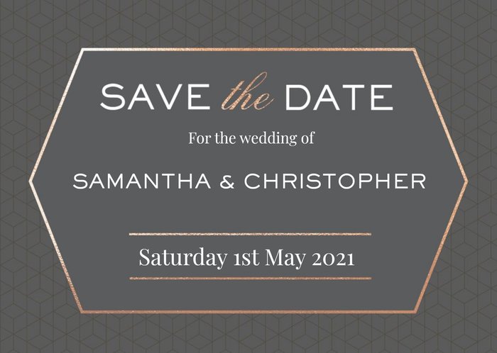 Geometric Pattern Graphic Typographic Wedding Save The Date Card