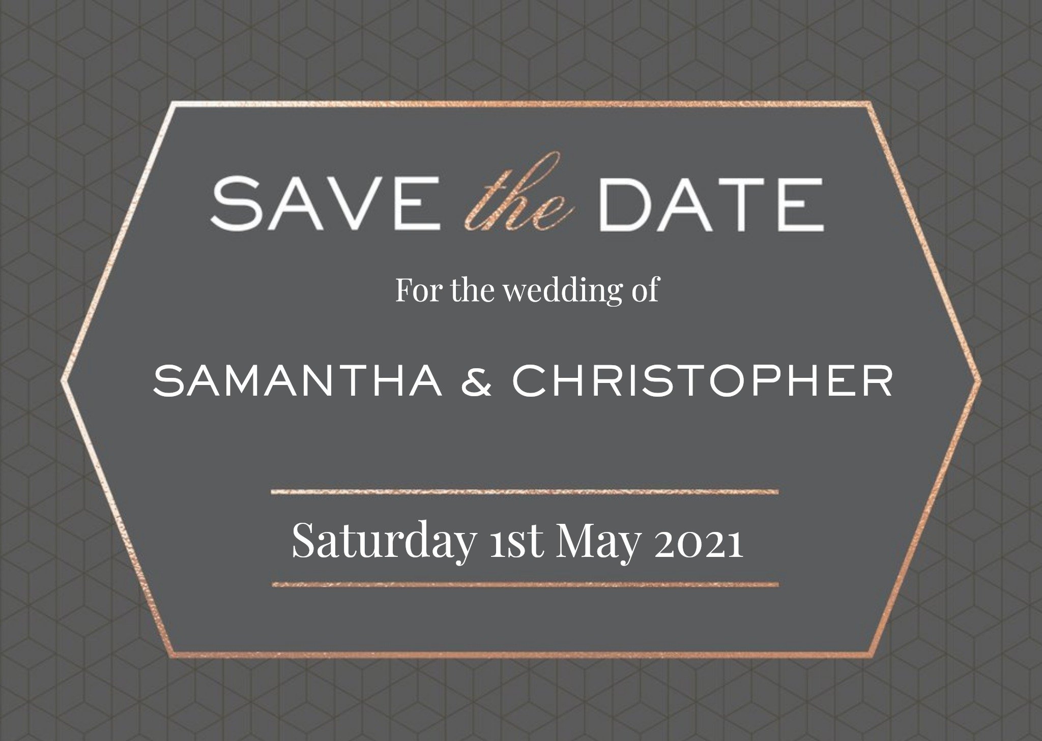 Geometric Pattern Graphic Typographic Wedding Save The Date Card, Standard