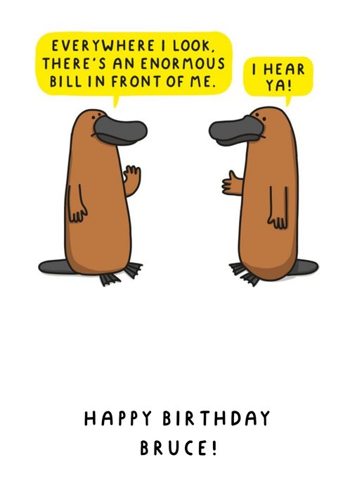 Illustration Of A Pair Of Platypuses Funny Pun Birthday Card