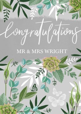 Illustrated Congratulations Floral Mr And Mrs Wedding Card