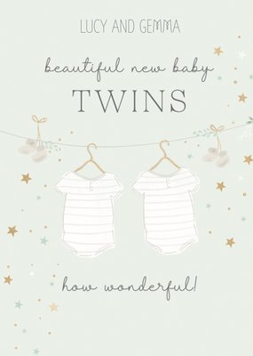 Matching Clothes New Baby Twins Card