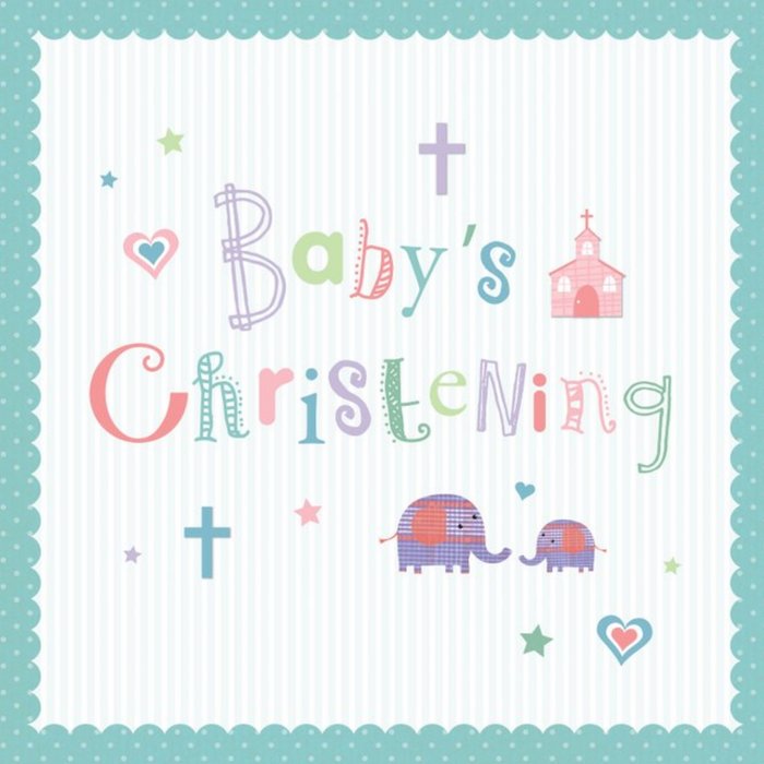 Baby's Christening Elephants Cute Card