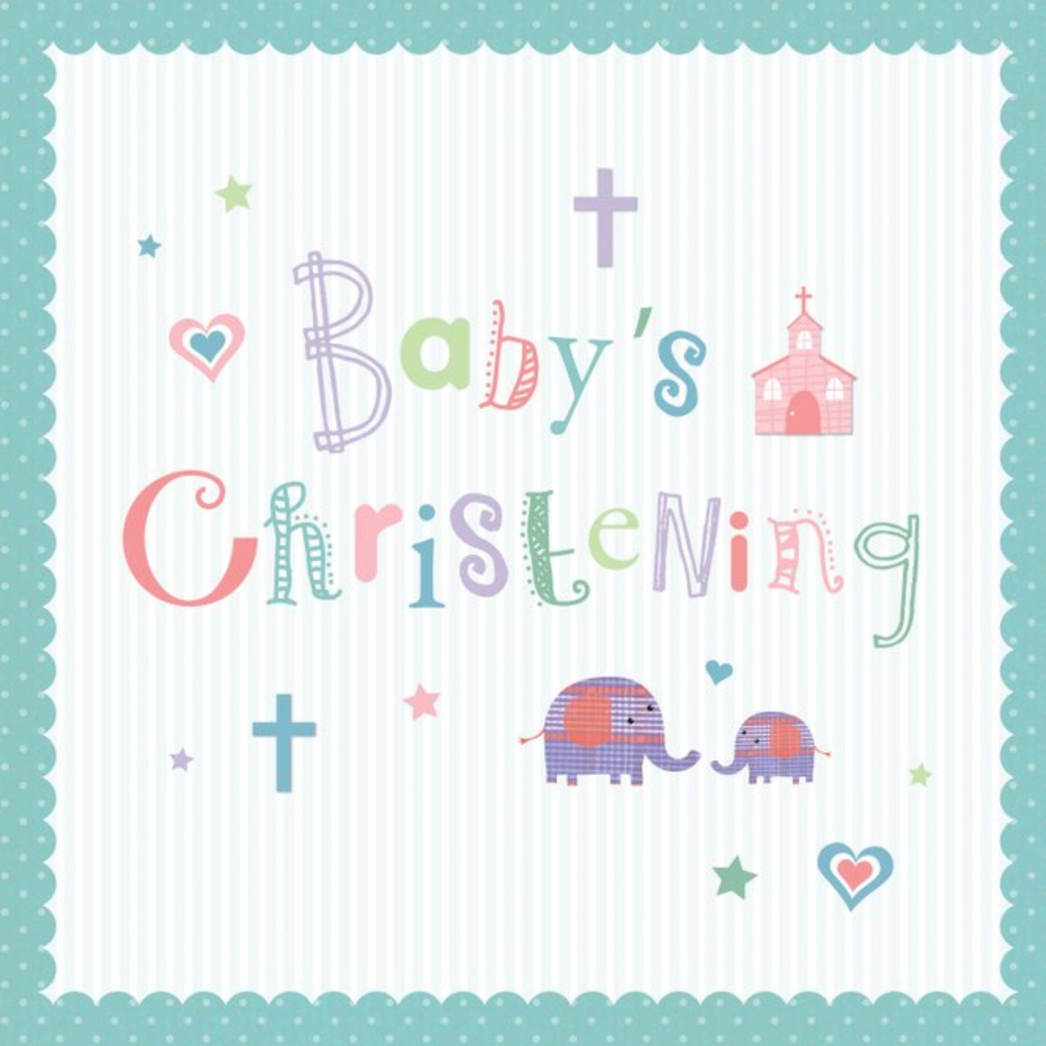 Baby's Christening Elephants Cute Card, Square