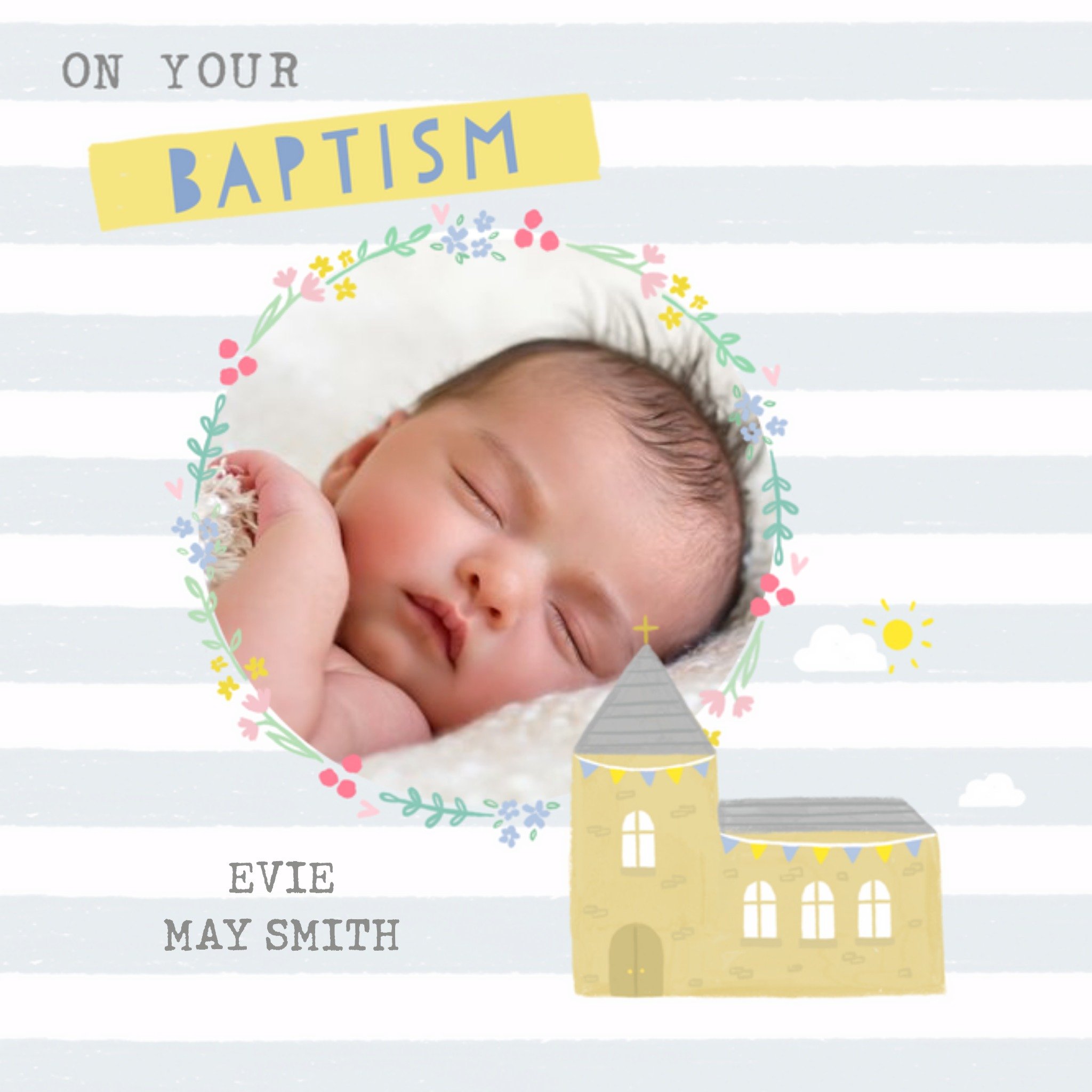 Illustrated Church Photo Upload Baptism Card, Square