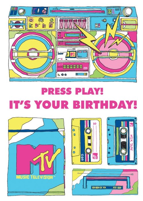 MTV Classic Press Play Retro Boombox and Cassette Birthday Card