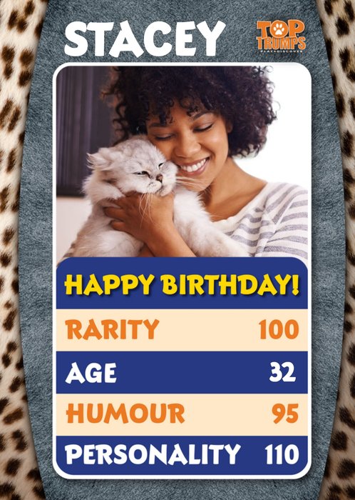 Top Trumps Leopard Print Photo Upload Birthday Card
