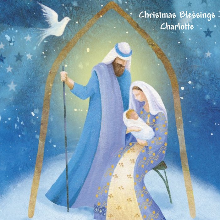 Mary And Joseph Manger Scene Personalised Square Christmas Card