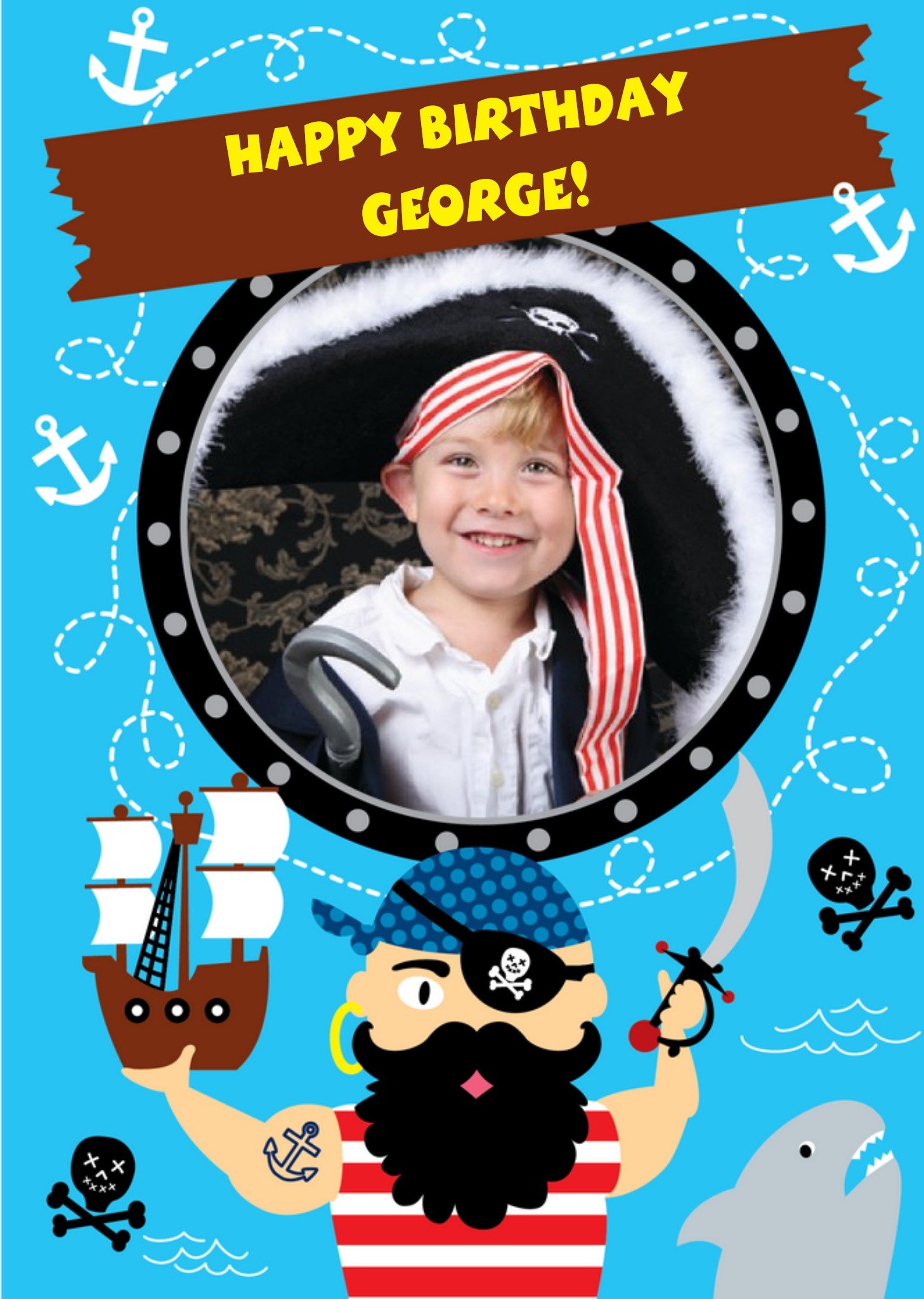 Moonpig Cartoon Pirates Happy Birthday Photo Card, Large