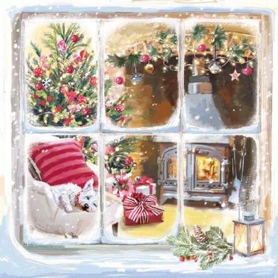 Christmas Window Fireplace Greetings Card