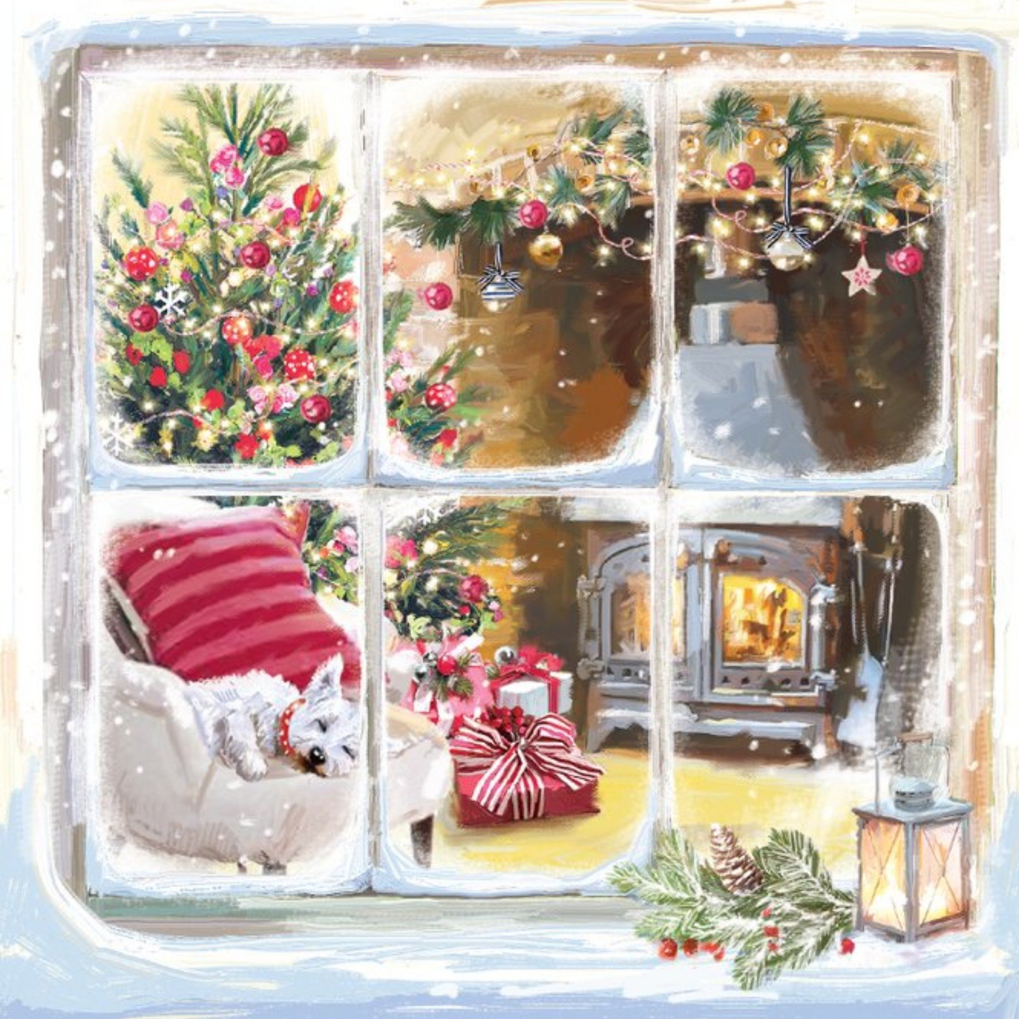 Ling Design Christmas Window Fireplace Greetings Card, Square