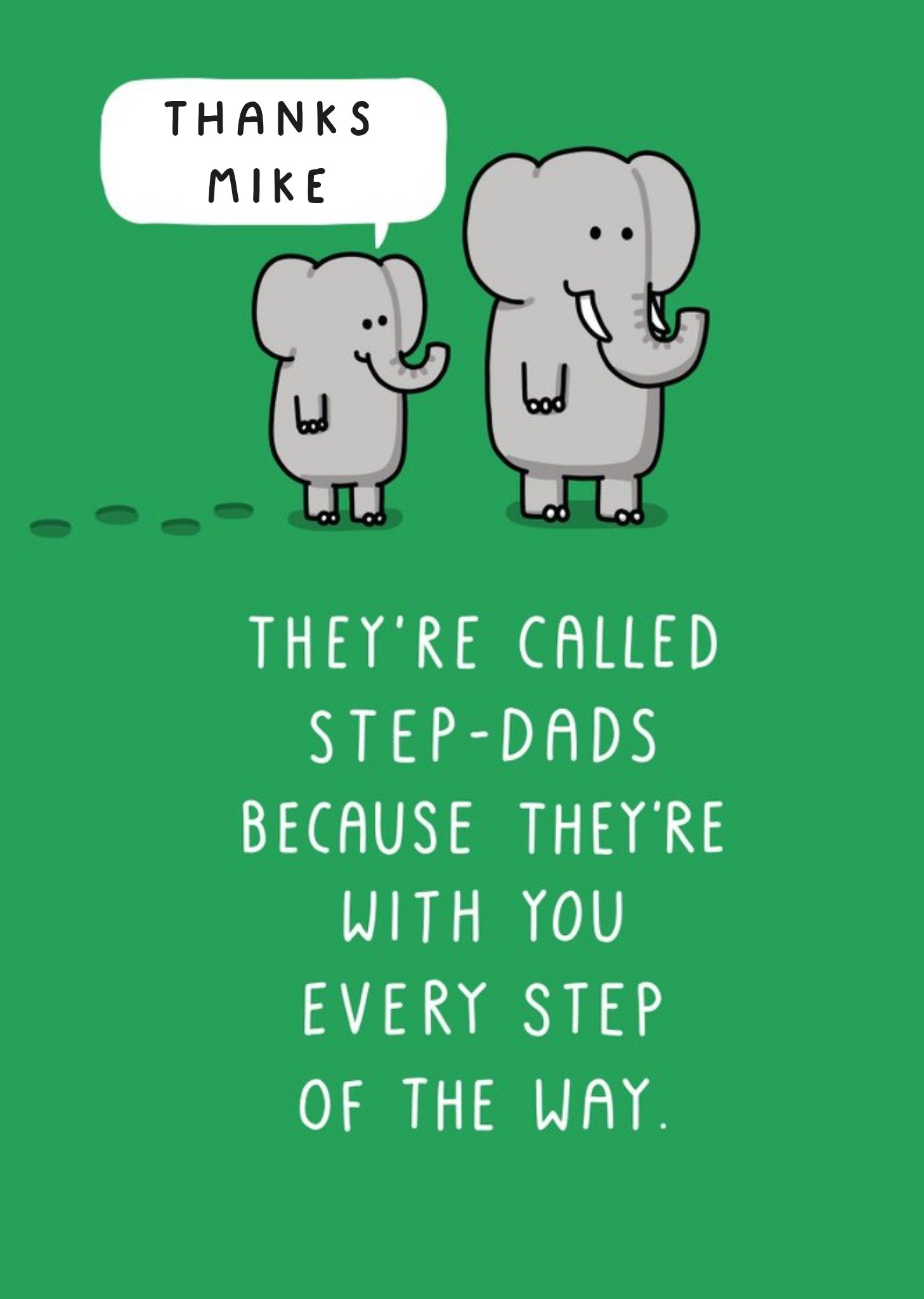 Illustration Of A Pair Of Elephants On A Green Background Step Dad Father's Day Card Ecard