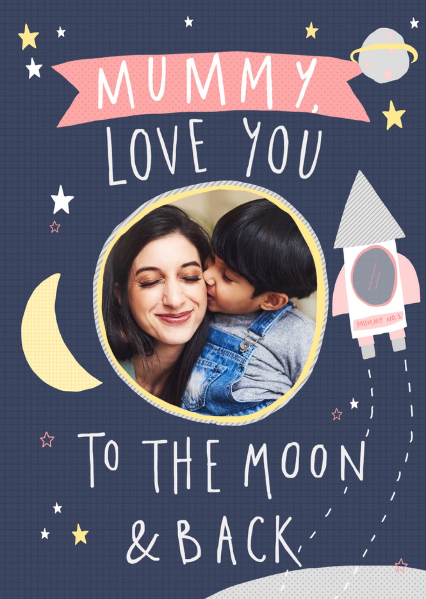 Moonpig Mother's Day Card - Mummy - Moon And Back - Photo Upload Card, Large