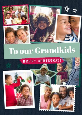 Modern Photo Upload Collage Merry Christmas To Our Grandkids Card