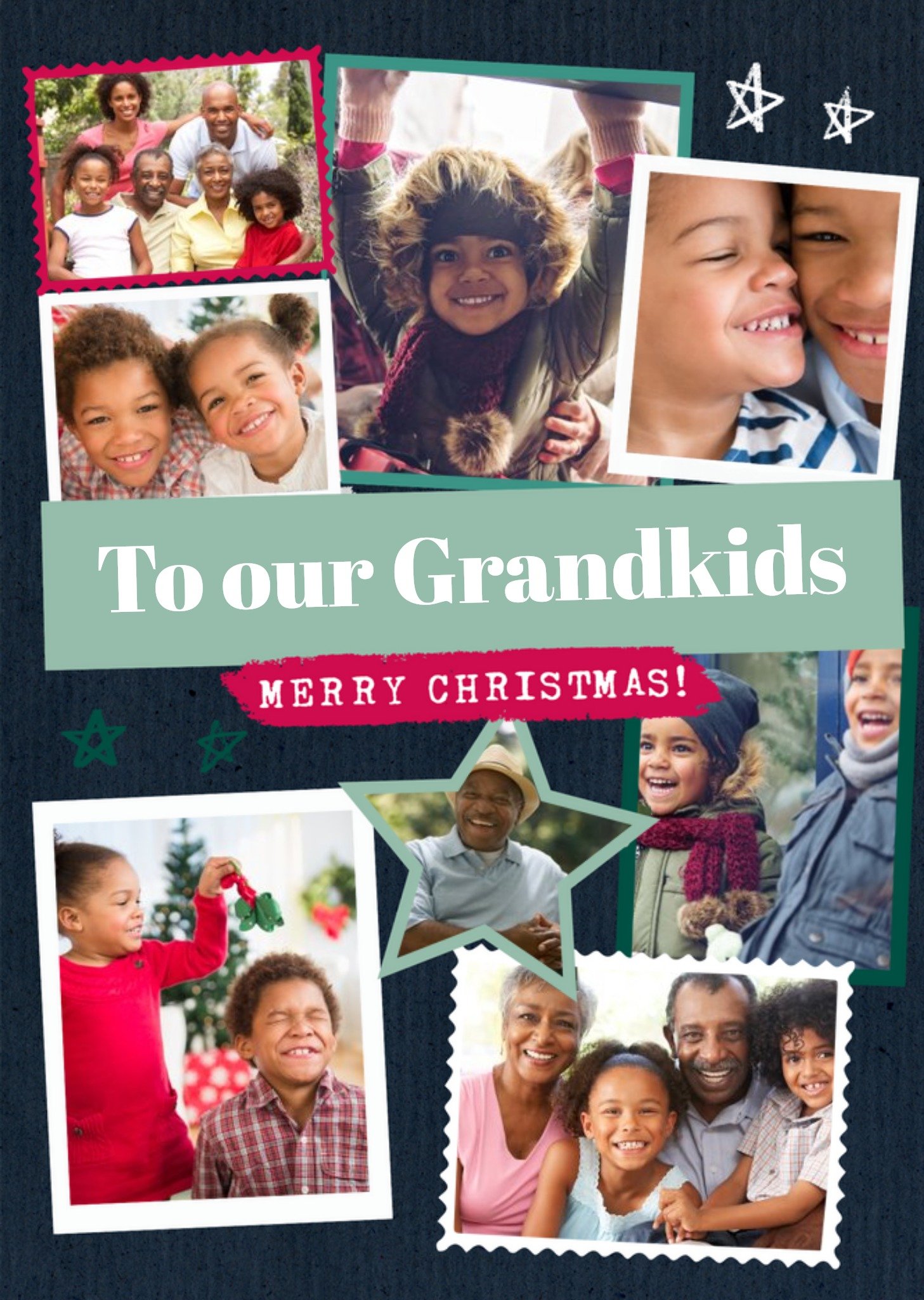 Modern Photo Upload Collage Merry Christmas To Our Grandkids Card Ecard