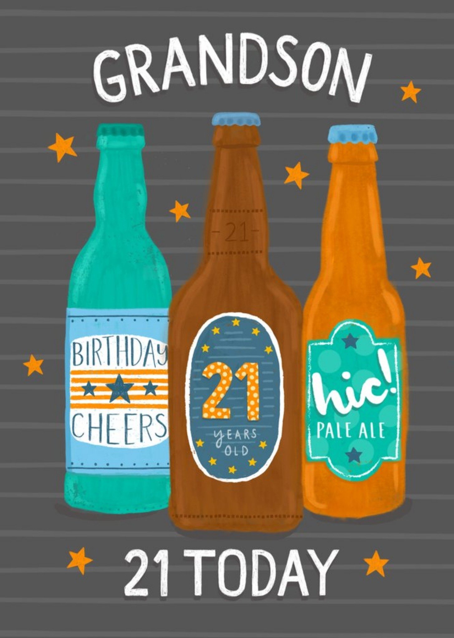 Illustrated Beer Bottles 21 Today Grandson Birthday Card Ecard