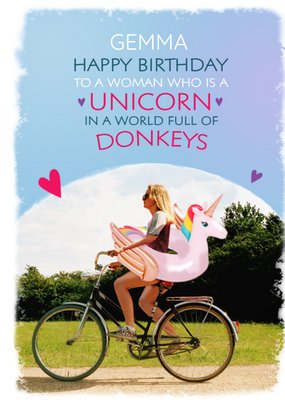 To A Woman Who Is A Unicorn Photo Upload Birthday Card