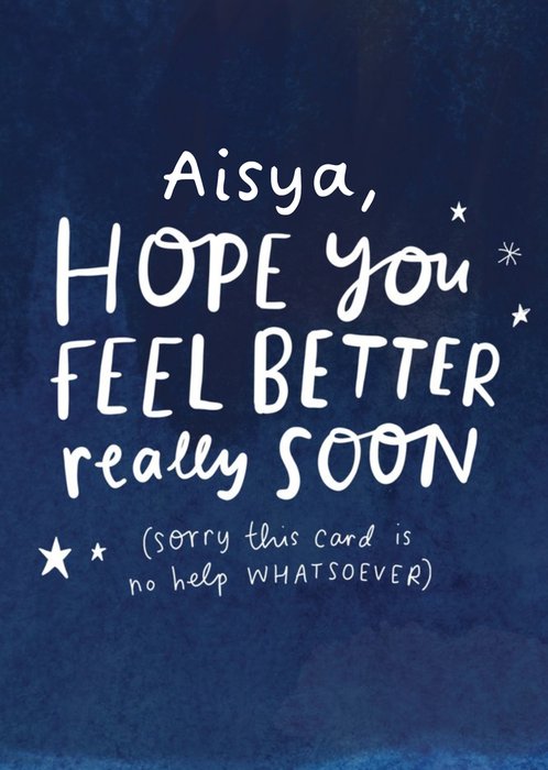 Personalised Typographic Hope You Feel Better Star Card