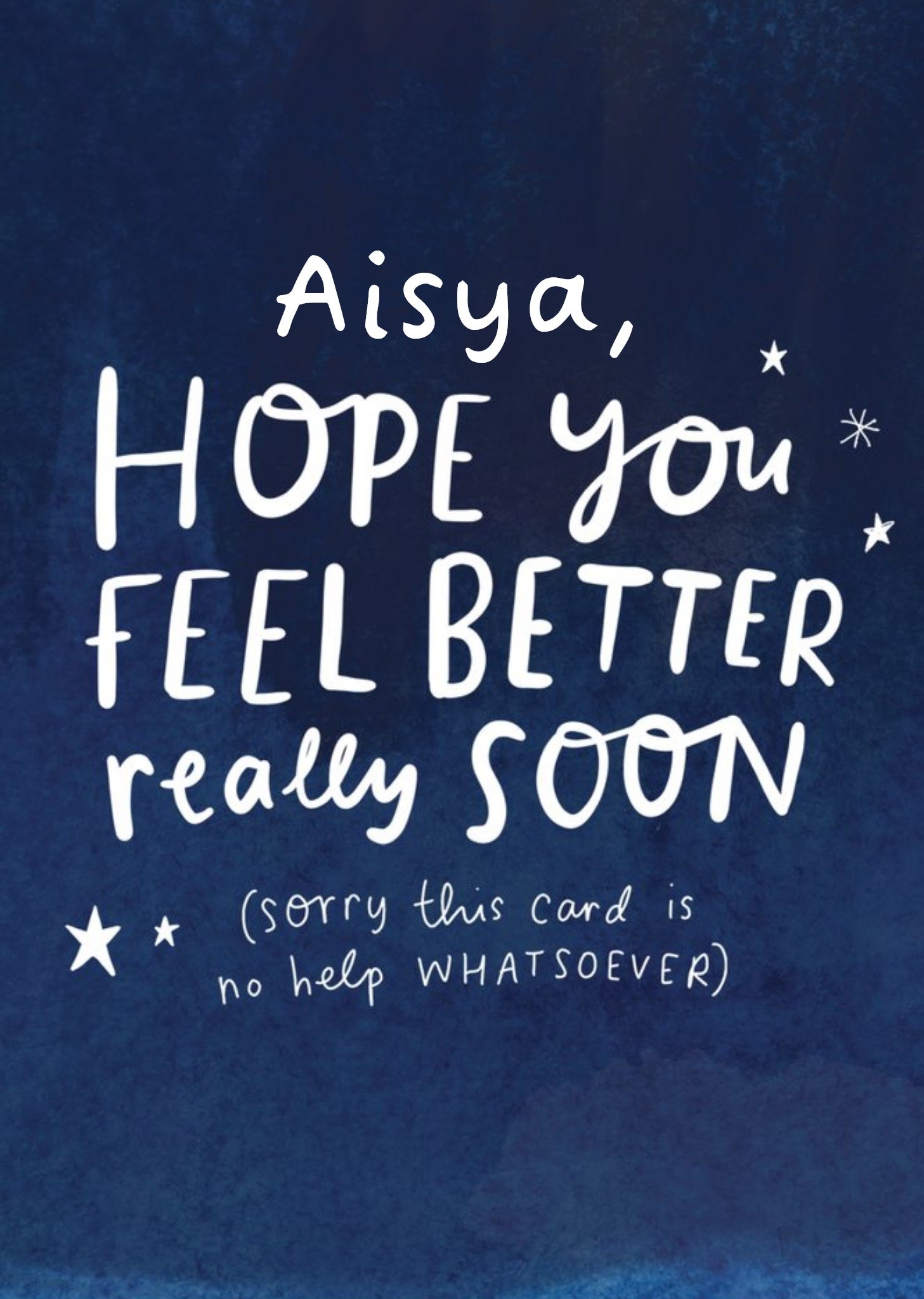 Moonpig Personalised Typographic Hope You Feel Better Star Card, Large