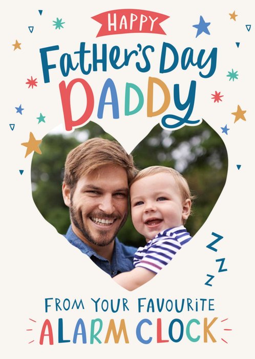 Heart Shaped Photo Frame Surrounded By Stars With Colourful Text Father's Day Photo Upload Card